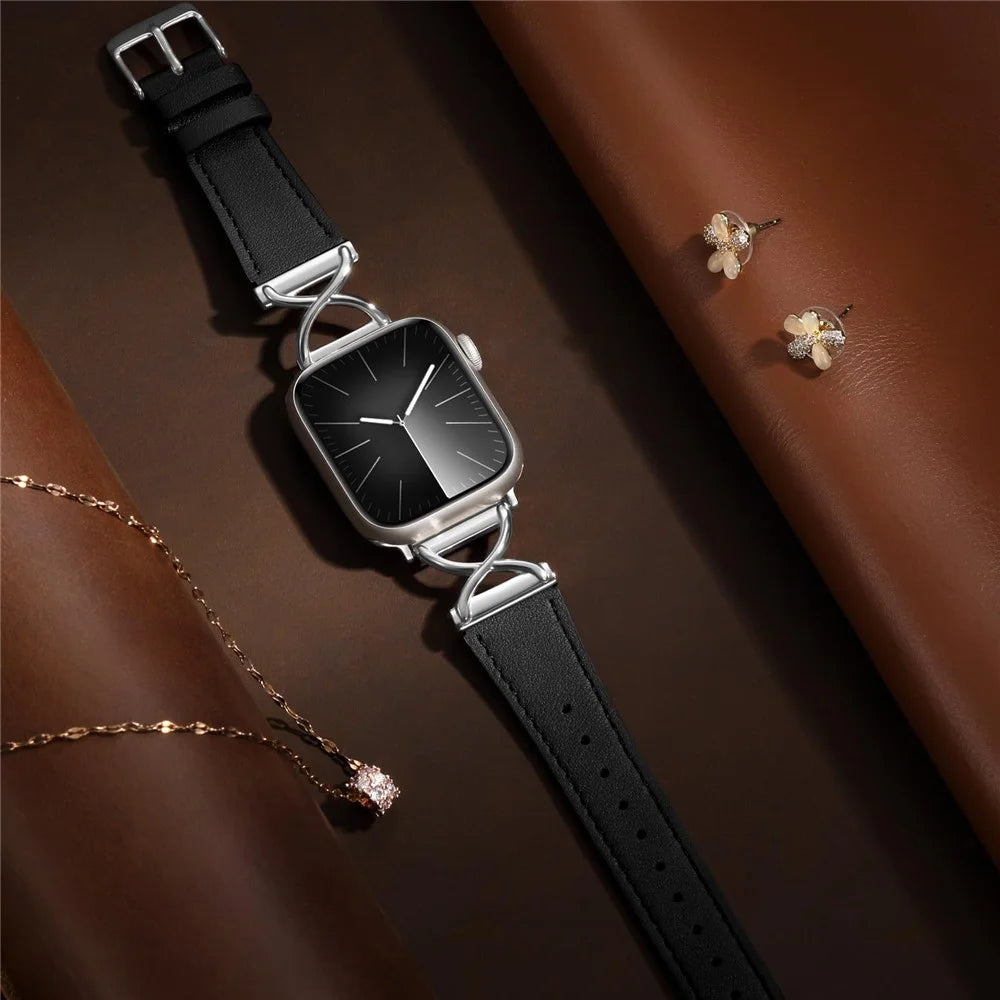 Genuine Cow Leather Strap for Apple Watch Series 11 10 42mm / 9 8 7 41mm / SE3 SE2 SE 6 5 4 40mm / 3 2 1 38mm Wrist Band with Silver Buckle - 4