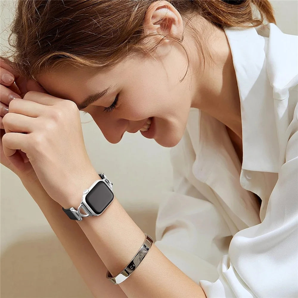 Genuine Cow Leather Strap for Apple Watch Series 11 10 42mm / 9 8 7 41mm / SE3 SE2 SE 6 5 4 40mm / 3 2 1 38mm Wrist Band with Silver Buckle - 7
