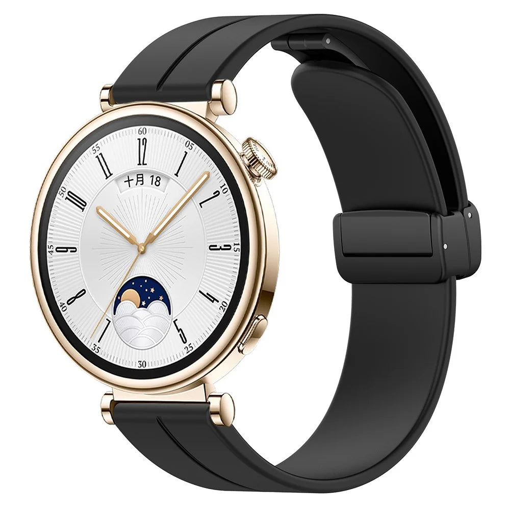For Huawei Watch GT 4 41mm / OnePlus Watch 3 43mm / Garmin Venu 3S 18mm Watch Band Silicone Watch Strap with Folding Buckle - Black - 6