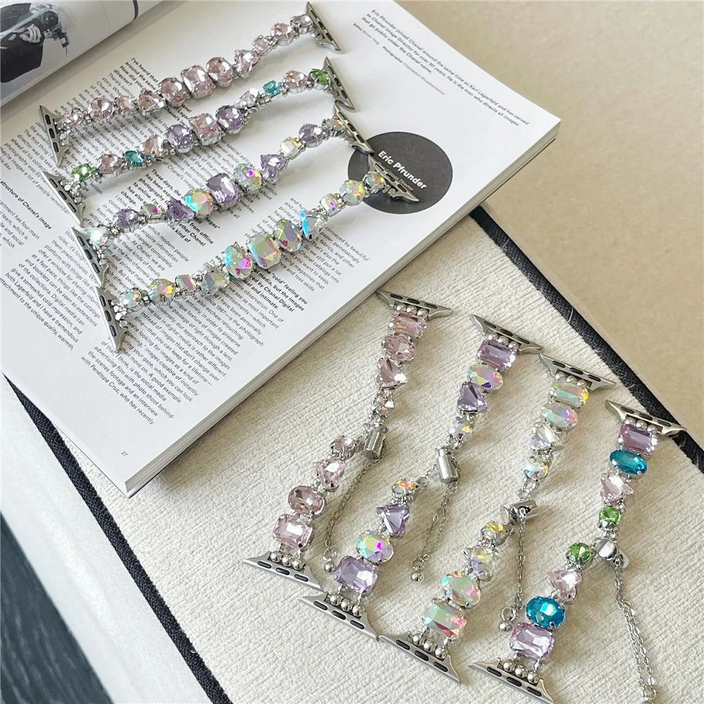 Watch Bracelet For Apple Watch Series 11 10 42mm / 9 8 7 41mm / SE3 SE2 SE 6 5 4 40mm / 3 2 1 38mm Glass Diamond Decor Watch Strap  - Pink / Elastic - 2