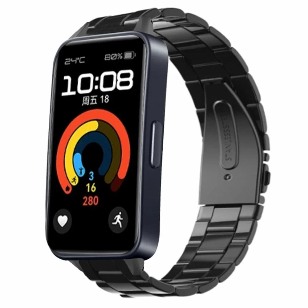 For Huawei Band 9 Watch Strap Stainless Steel Slim Watch Band with Metal Connector - Black - 3