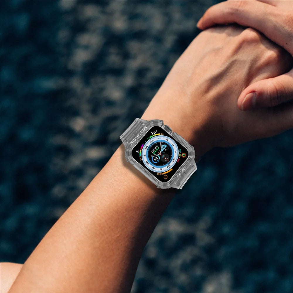For Apple Watch Series 9 / 8 / 7 41mm / SE (2023) / SE (2022) / SE 6 5 4 40mm TPU Watch Strap with Case - Transparent Black - 3