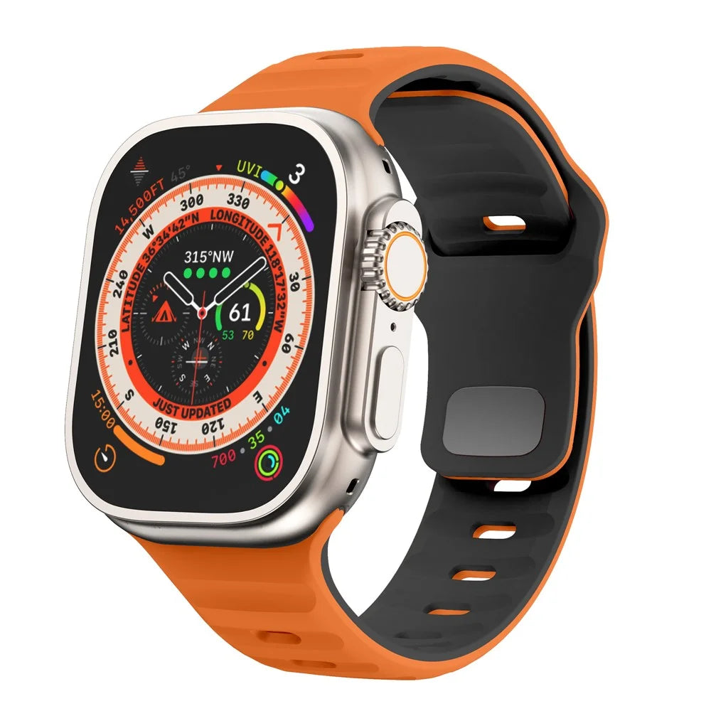 Watch Strap For Apple Watch Series 11 10 42mm / 9 8 7 41mm / SE3 SE2 SE 6 5 4 40mm / 3 2 1 38mm Dual Color Silicone Band - Orange+Black - 2
