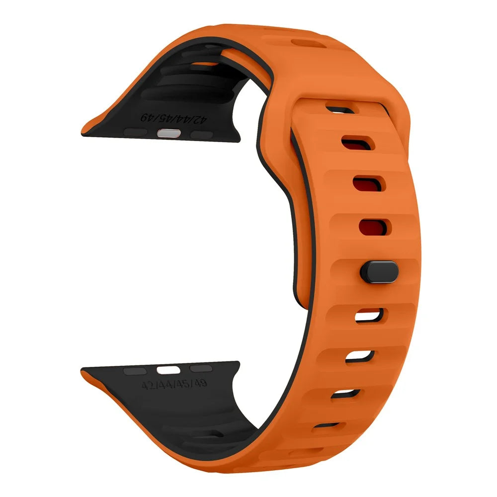 For Apple Watch Ultra 3 2 1 49mm / Series 11 10 46mm / 9 8 7 45mm / SE3 SE2 SE 6 5 4 44mm / 3 2 1 42mm Dual-Color Silicone Strap - Orange+Black - 3