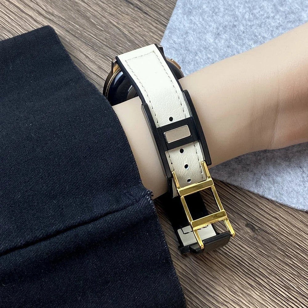 For Huawei Watch 4 / 4 Pro / GT 4 46mm Watch Band 22mm Silicone+Genuine Cow Leather Watch Strap - Green - 4