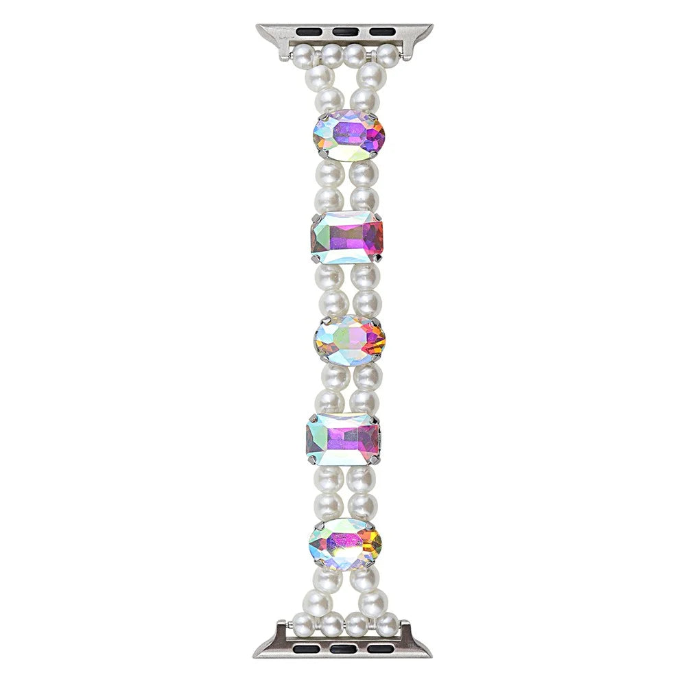 Watch Strap for Apple Watch Ultra 3 2 1 49mm / Series 11 10 46mm / 9 8 7 45mm / SE3 SE2 SE 6 5 4 44mm / 3 2 1 42mm - Elastic Style / Laser Gem+White Pearl - 1