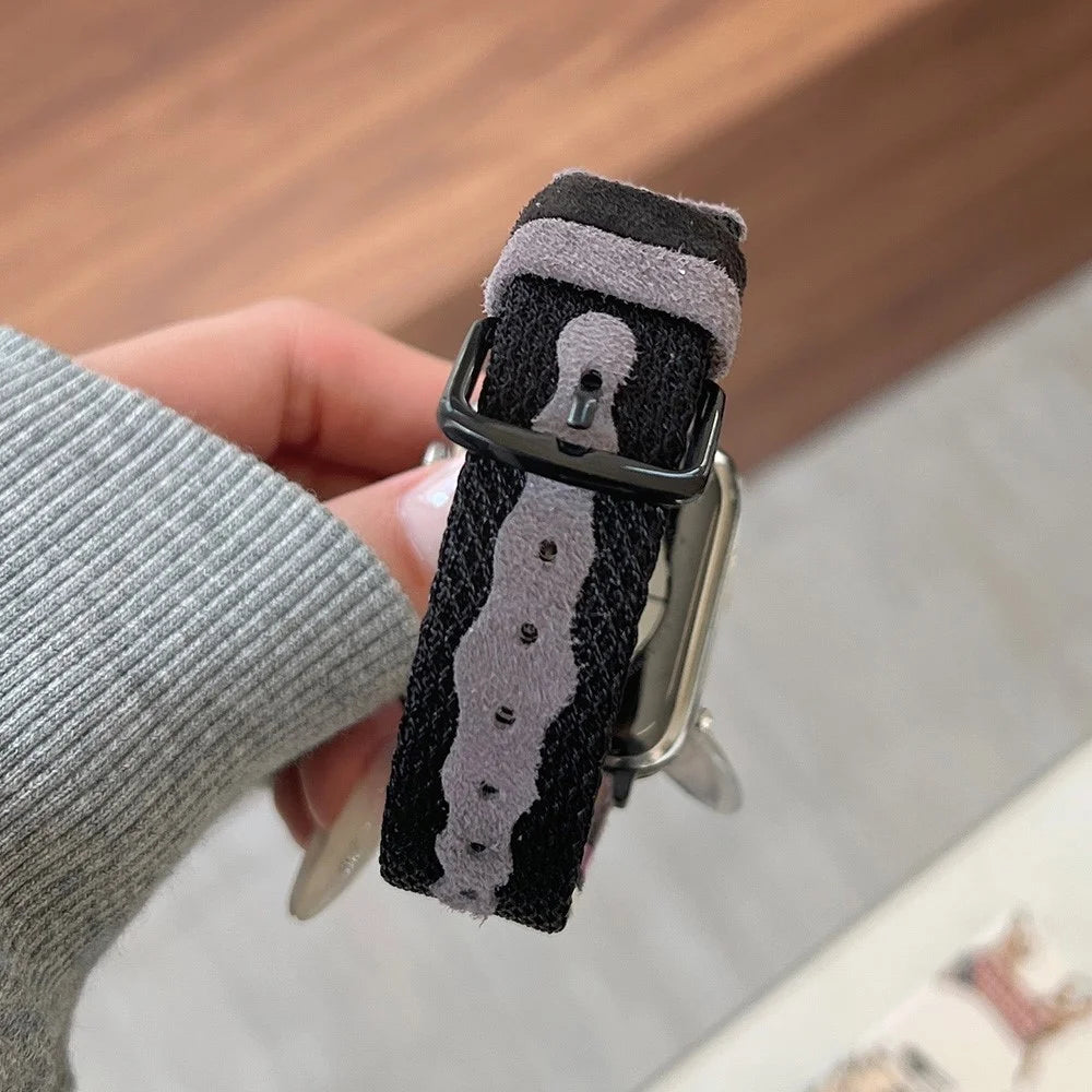For Apple Watch Series 11 10 42mm / 9 8 7 41mm / SE3 SE2 SE 6 5 4 40mm / 3 2 1 38mm Mesh+Leather Band - Grey+Black (Black Buckle) - 4