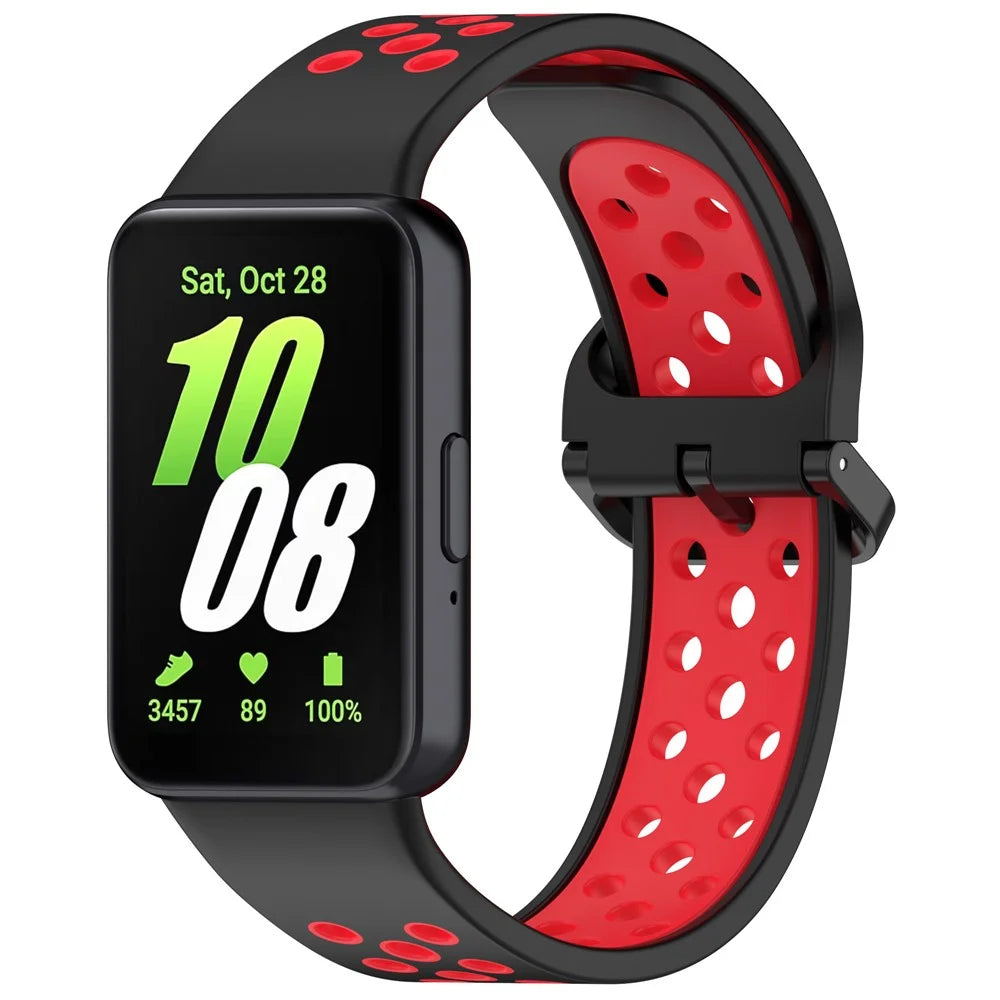For Samsung Galaxy Fit3 Silicone Watch Bands Dual-Color Wrist Straps Replacement Parts - Black+Red - 4