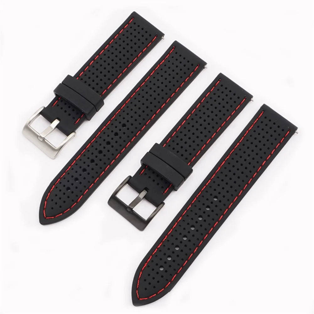 For Huawei Watch GT 3 42mm / GT 3 Pro 43mm Watch Band 20mm Silicone Wrist Strap - Black Buckle / Black+Red Thread - 3