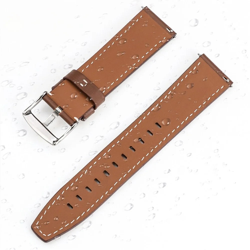 For Huawei Watch GT 4 46mm / Watch 4 / Watch 4 Pro Strap 22mm Genuine Cow Leather Stitching Lines Watch Band - Light Brown - 5