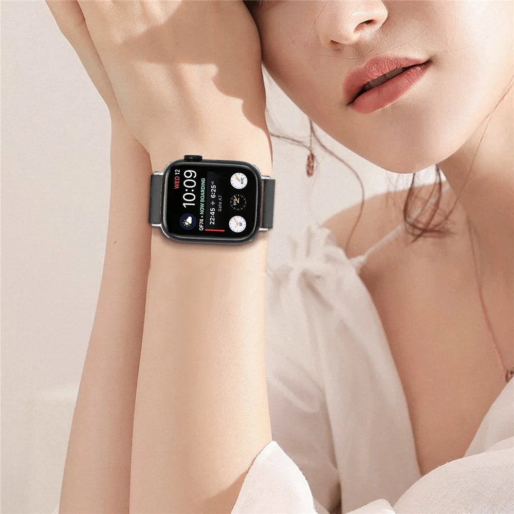 Nylon Braided Strap for Apple Watch Ultra 3 2 1 49mm / Series 11 10 46mm / 9 8 7 45mm / SE3 SE2 SE 6 5 4 44mm / 3 2 1 42mm Wrist Band - Black - 4
