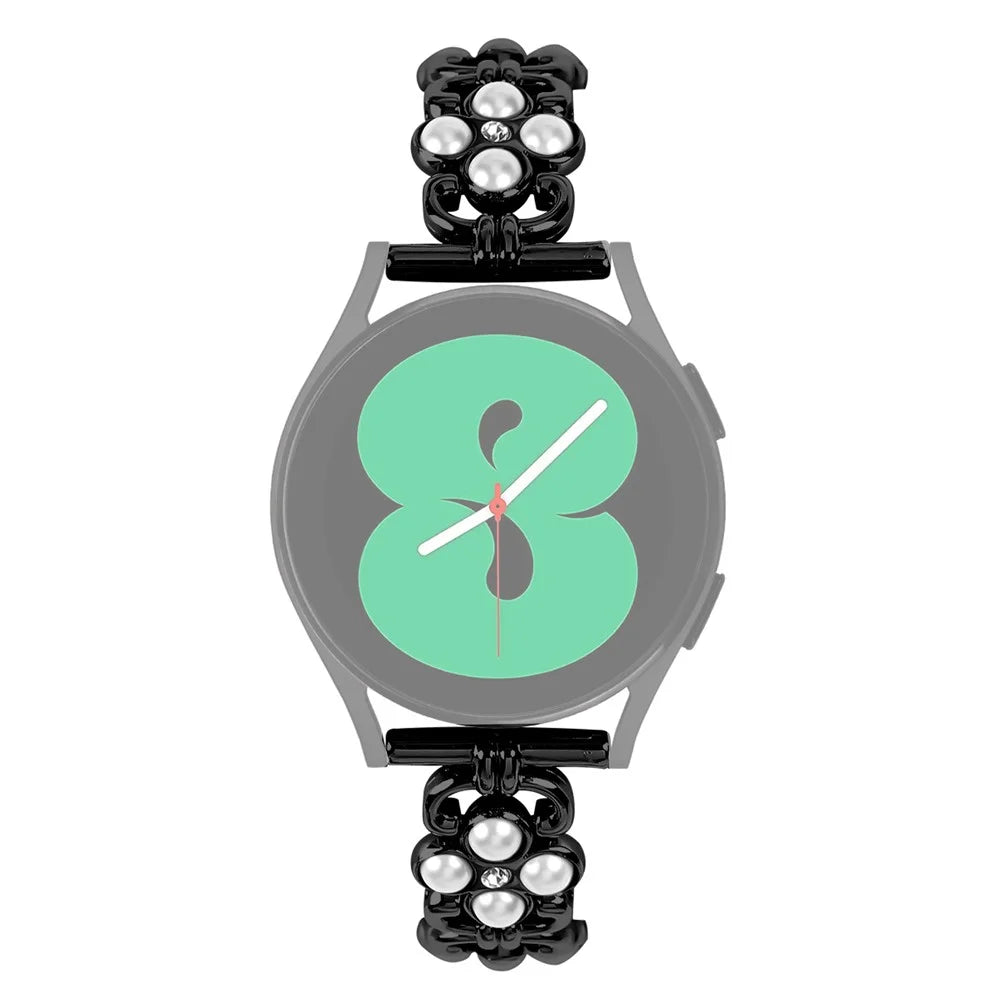 For Huami Amazfit Bip 1S Anti-Wear Strap Pearl Decor Four Leaf Clover Stainless Steel Watch Band - Black - 3