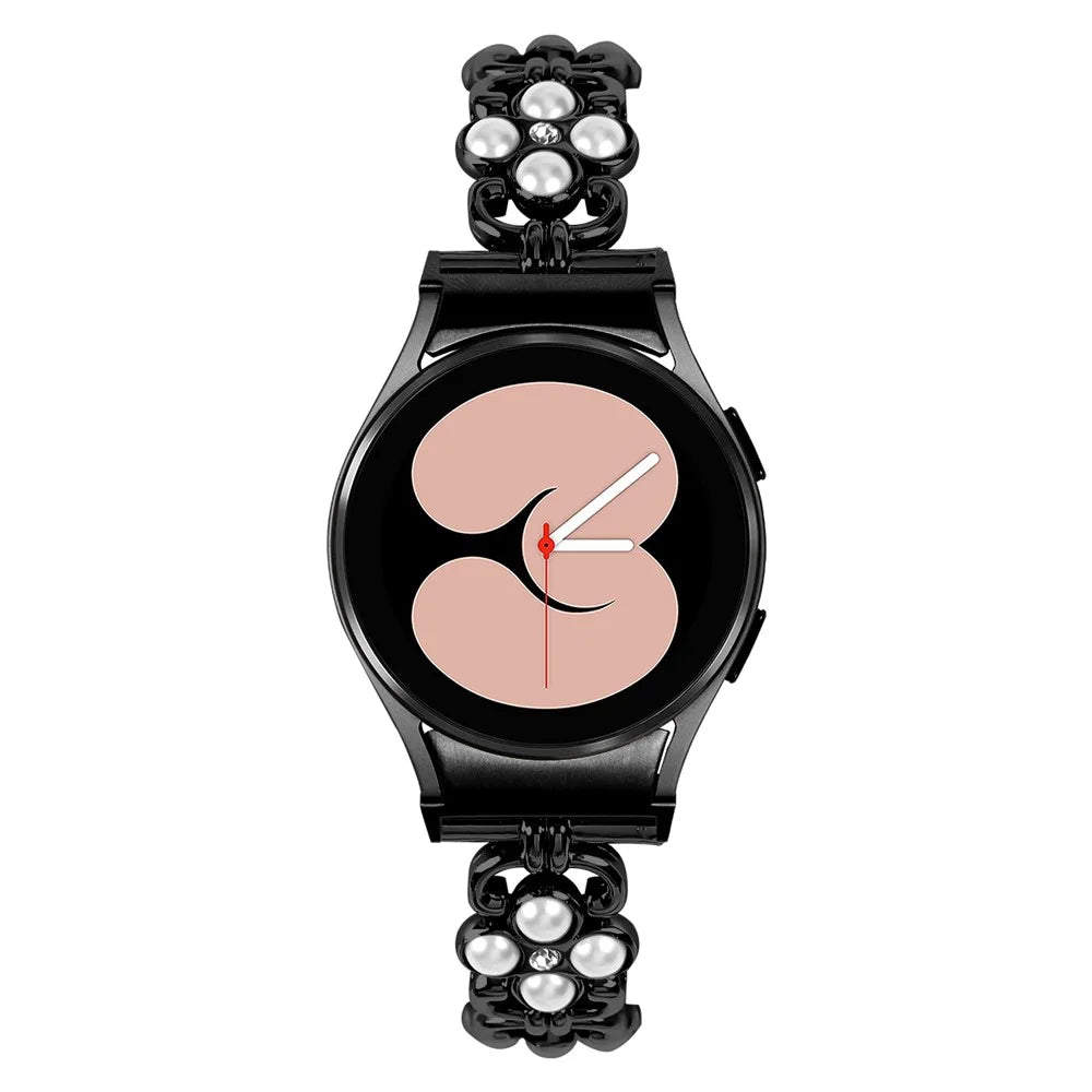 For Samsung Galaxy Watch6 40mm 44mm / Watch6 Classic 43mm 47mm Quick Release Four Leaf Clover Stainless Steel Watch Strap - Black - 2