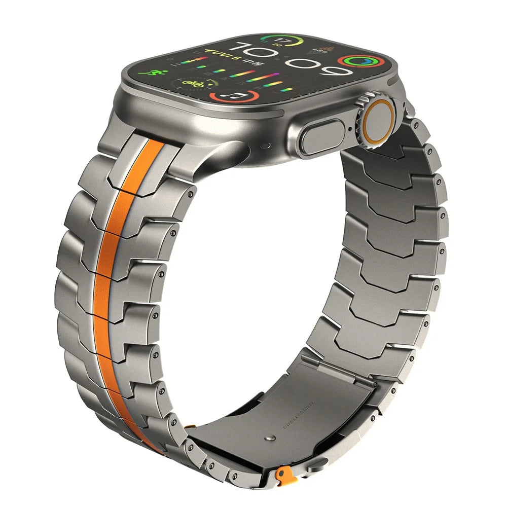 For Apple Watch Ultra 3 2 1 49mm / Series 11 10 46mm / 9 8 7 45mm / SE3 SE2 SE 6 5 4 44mm / 3 2 1 42mm Titanium Steel Wrist Strap - Titanium+Orange - 2