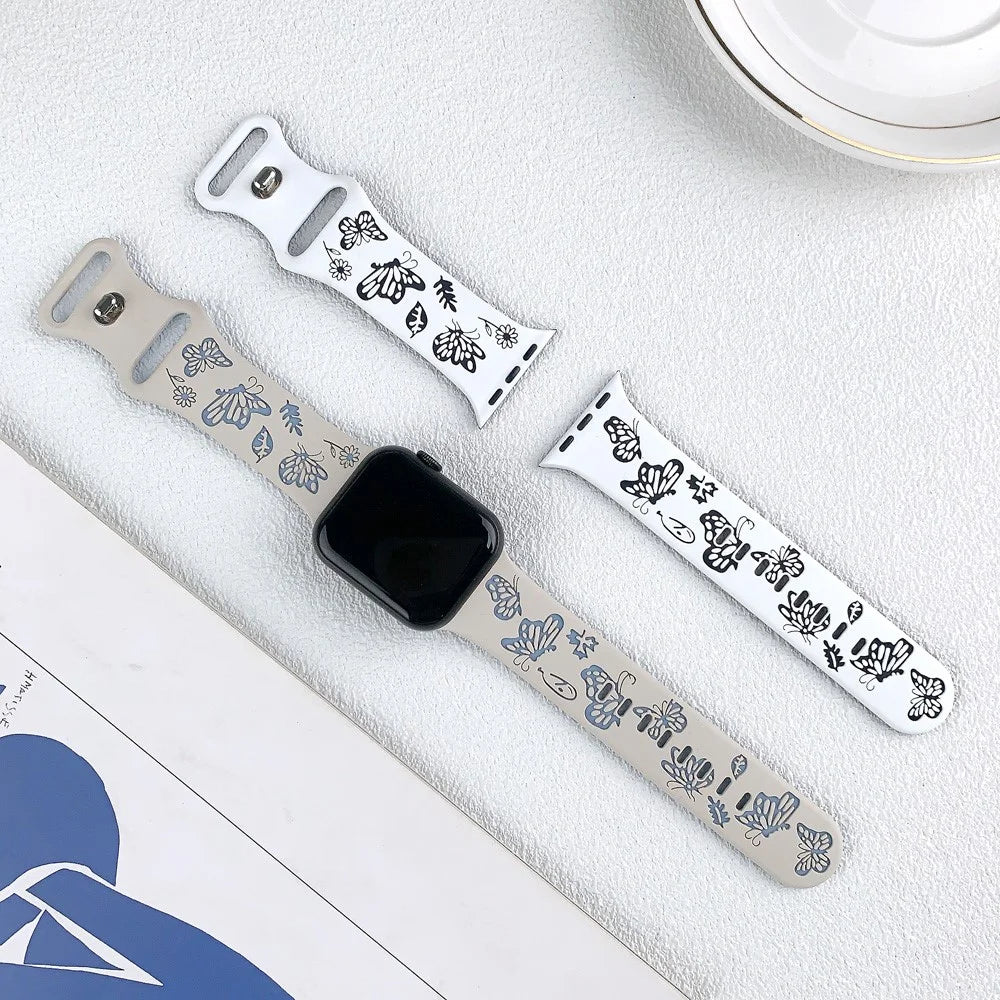 For Apple Watch Series 11 10 42mm / 9 8 7 41mm / SE3 SE2 SE 6 5 4 40mm / 3 2 1 38mm Silicone Strap Dual Color Watchband - White+Black - 3