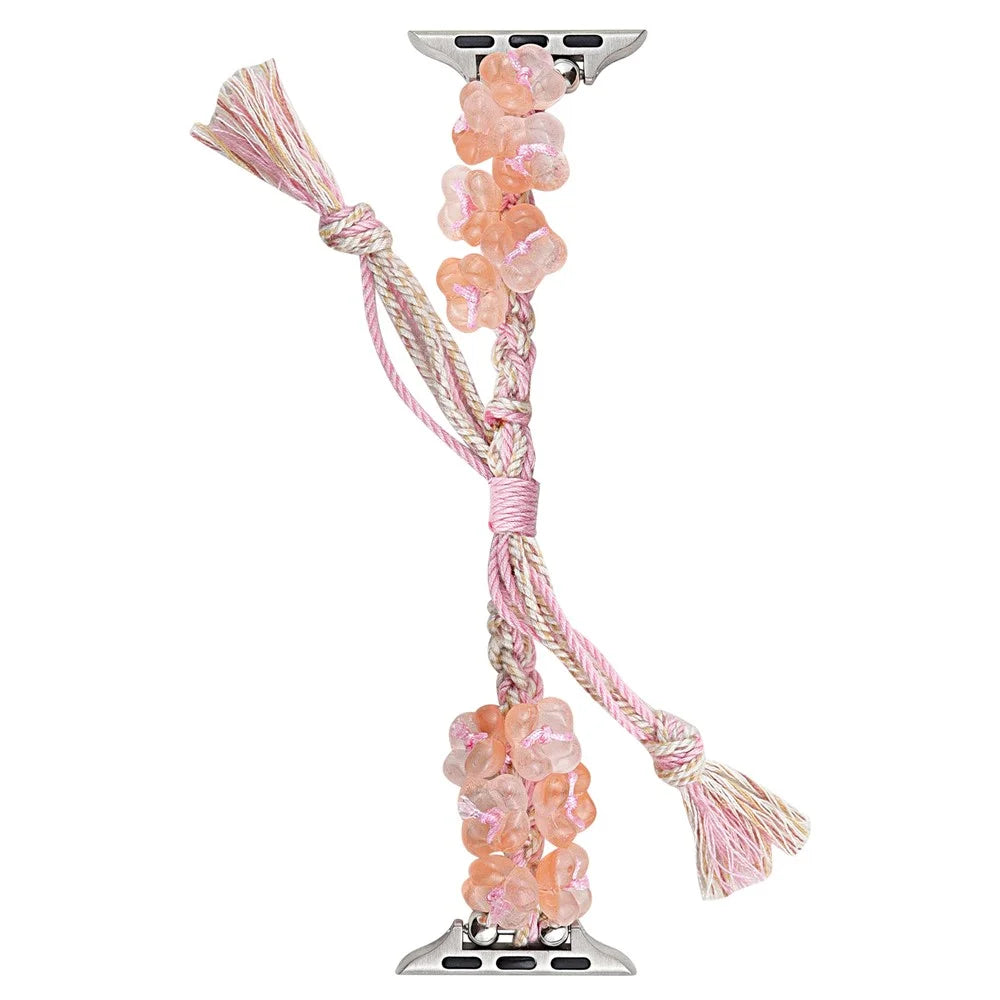 For Apple Watch Ultra 3 2 1 49mm / Series 11 10 46mm / 9 8 7 45mm / SE3 SE2 SE 6 5 4 44mm / 3 2 1 42mm Braided Rope Watch Strap - Pink - 1