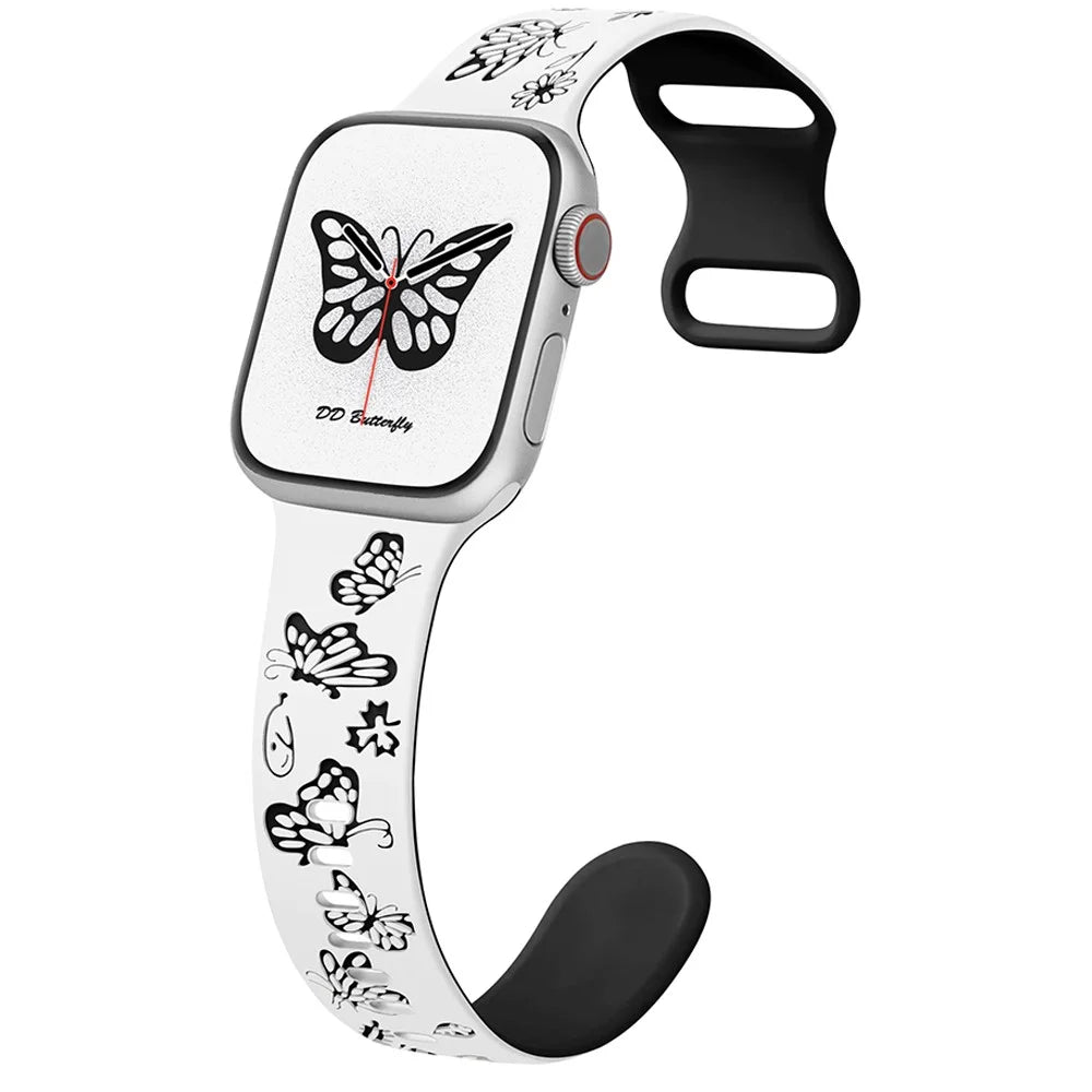For Apple Watch Series 11 10 42mm / 9 8 7 41mm / SE3 SE2 SE 6 5 4 40mm / 3 2 1 38mm Band Dual Color Silicone Strap - White+Black - 2