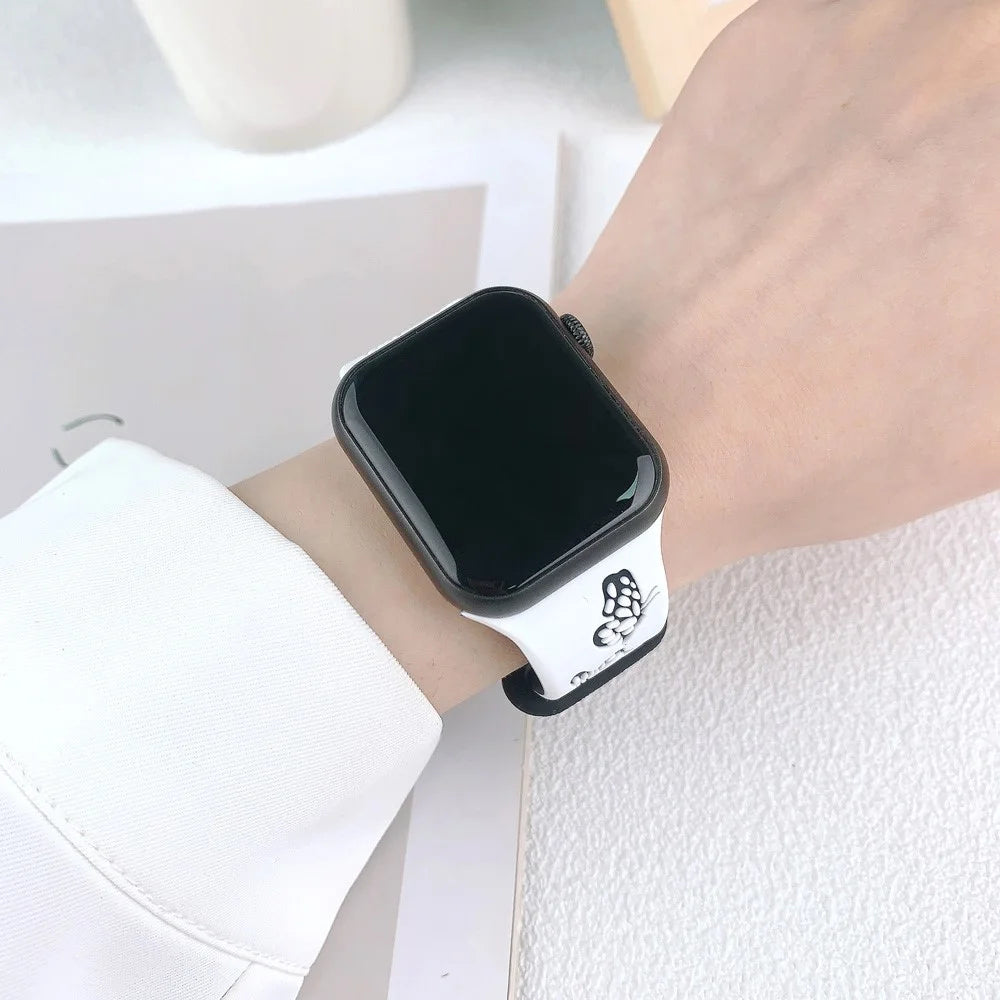 For Apple Watch Series 11 10 42mm / 9 8 7 41mm / SE3 SE2 SE 6 5 4 40mm / 3 2 1 38mm Band Dual Color Silicone Strap - White+Black - 3