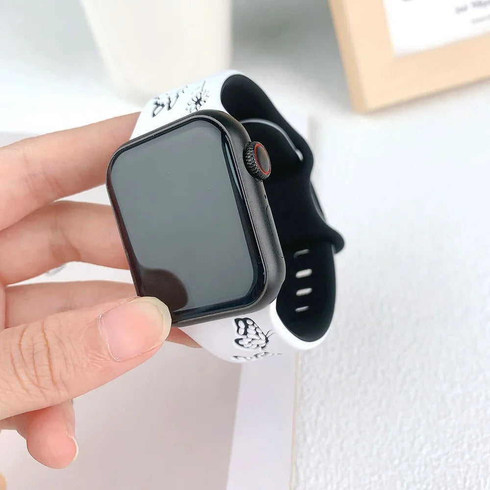 For Apple Watch Series 11 10 42mm / 9 8 7 41mm / SE3 SE2 SE 6 5 4 40mm / 3 2 1 38mm Band Dual Color Silicone Strap - White+Black - 4