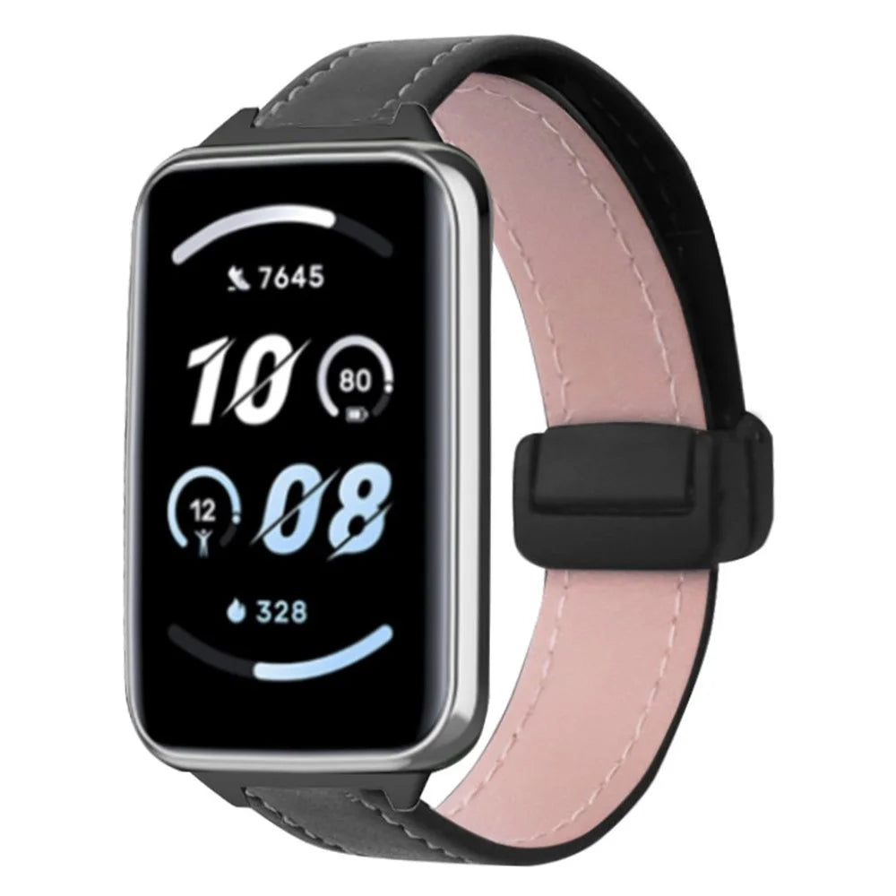 For Honor Band 9 Replacement Strap Magnetic Folding Buckle Watch Band - Black - 3