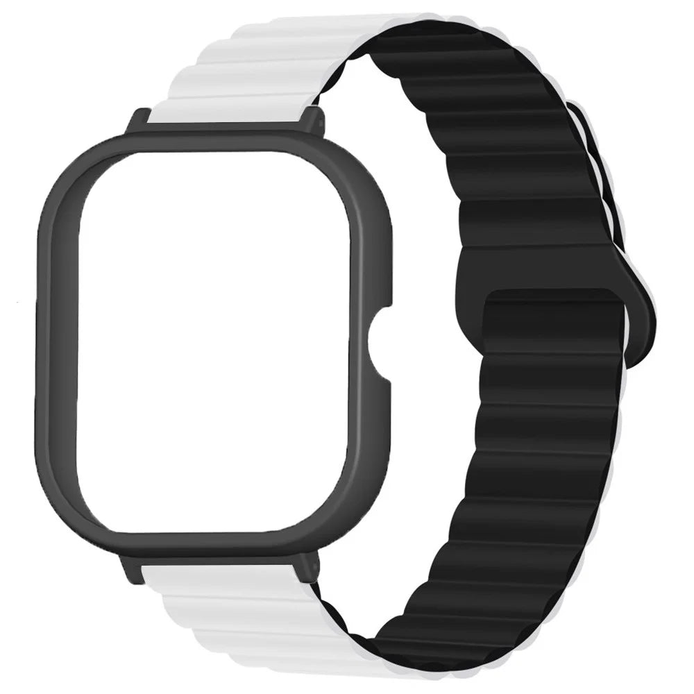 For Xiaomi Redmi Watch 4 Silicone Watch Strap Dual Color Magnetic Band with PC Case - White+Black - 2