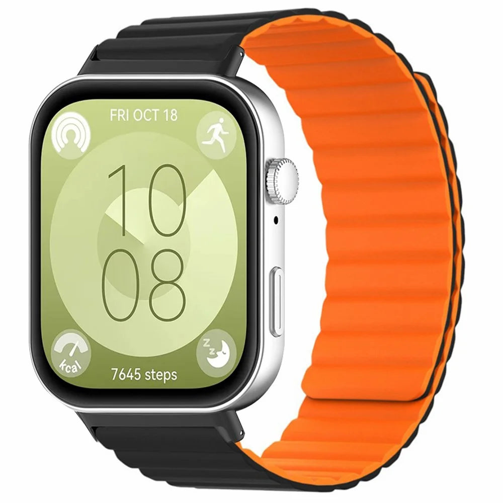 For Huawei Watch Fit 3 Watch Band Adjustable Magnetic Silicone Wrist Strap - Black+Orange - 2