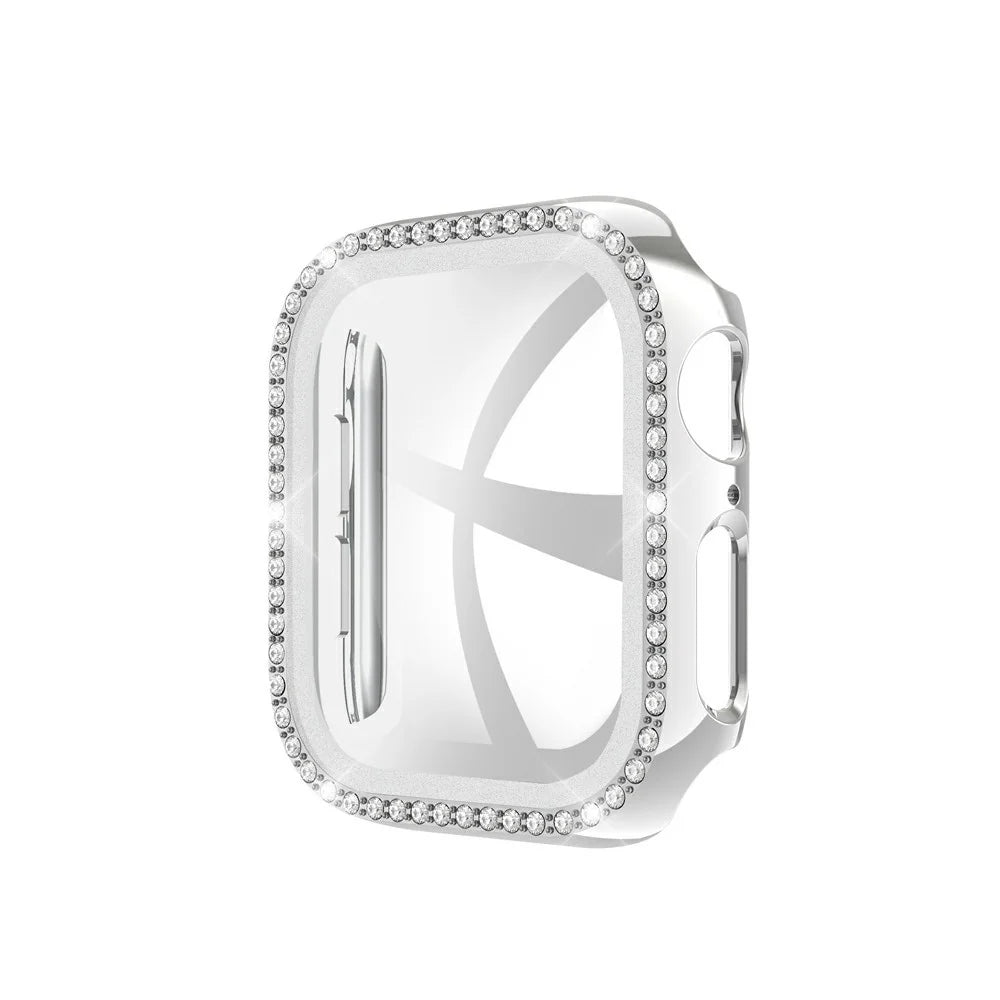 Rhinestone Decor Tempered Glass+PC All-round Protective Watch Case for Apple Watch Series 3/2/1 38mm - Silver - 2
