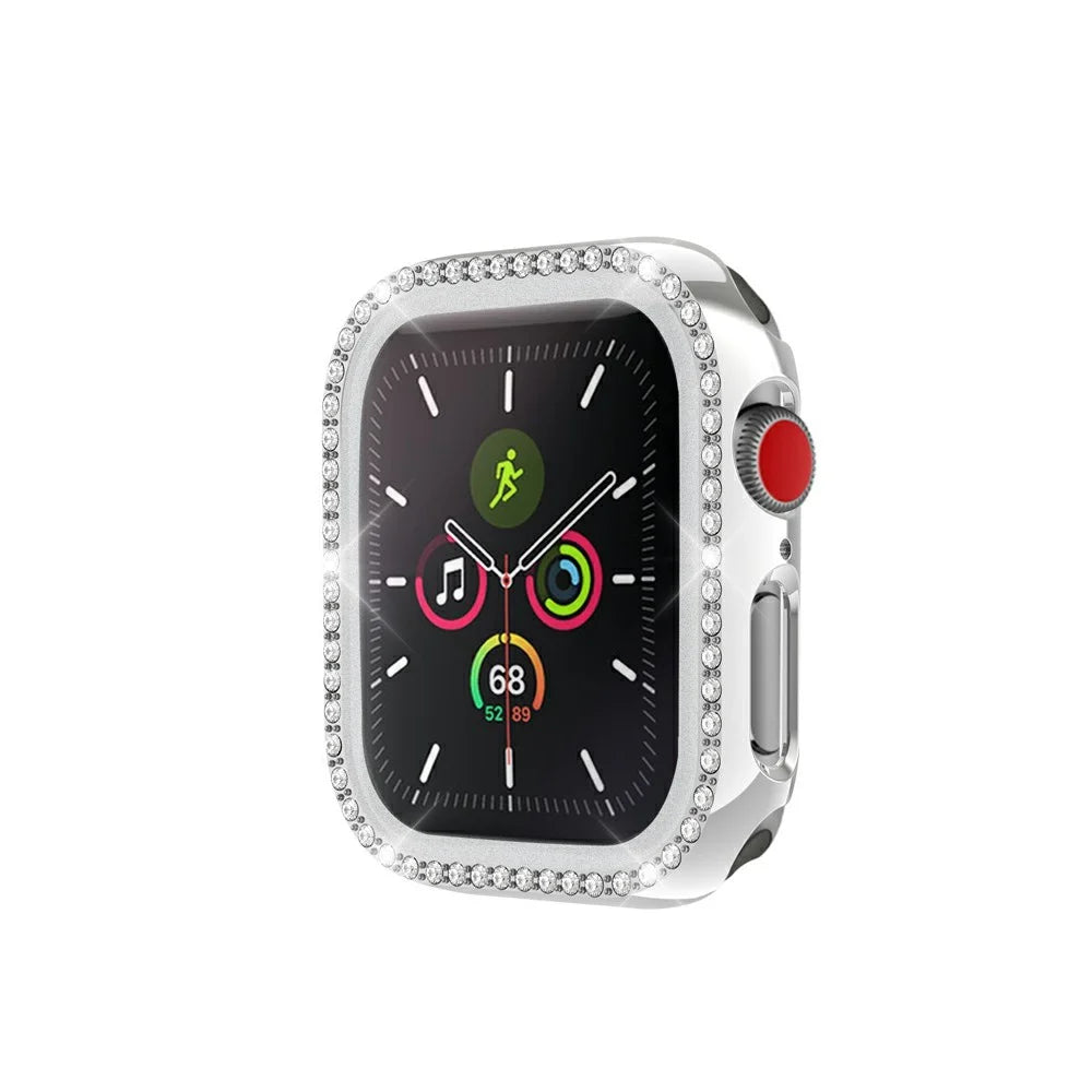 Rhinestone Decor Tempered Glass+PC All-round Protective Watch Case for Apple Watch Series 3/2/1 38mm - Silver - 3