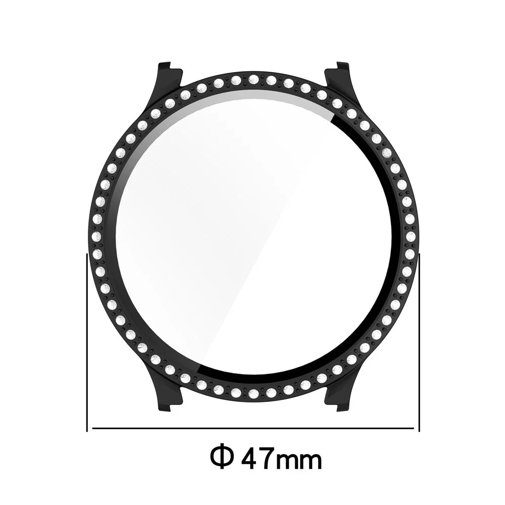 For Samsung Galaxy Watch7 40mm Case Rhinestone Decor Hard PC Watch Cover with Tempered Glass Film - Transparent - 7