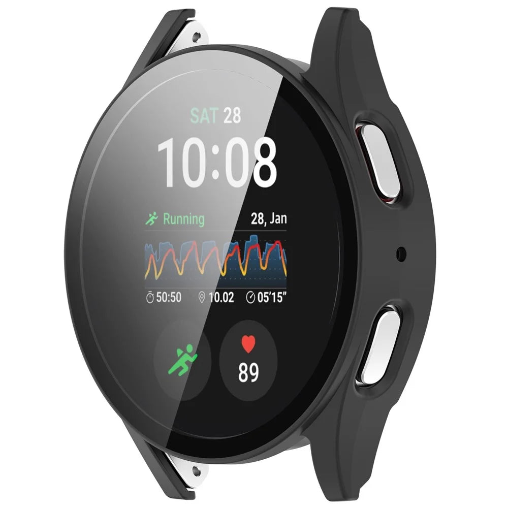 For Samsung Galaxy Watch7 44mm PC Watch Case Anti-Scratch Cover with Tempered Glass Film - Pink - Black - 2