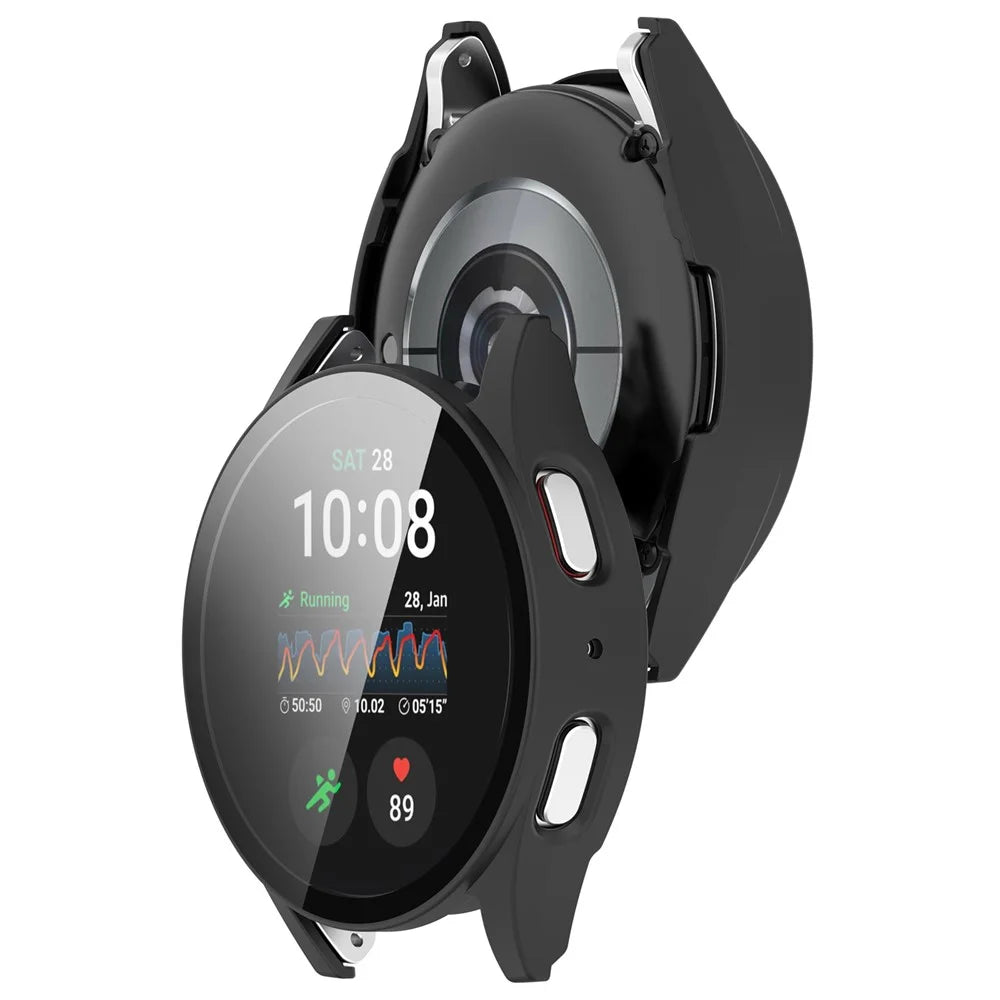 For Samsung Galaxy Watch7 44mm PC Watch Case Anti-Scratch Cover with Tempered Glass Film - Pink - Black - 3