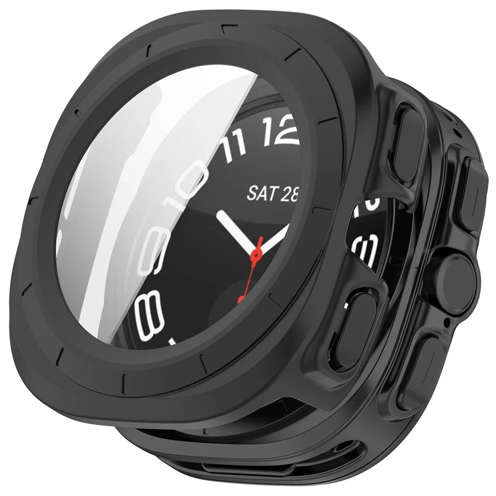 For Samsung Galaxy Watch Ultra (2025) 47mm / Ultra 47mm Watch Case Tempered Glass Screen Protector Hard PC Cover - Matte Black - 1