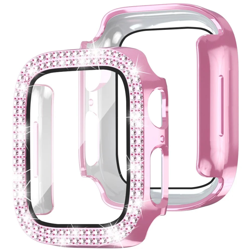 For Apple Watch Series SE3 / SE2 / SE1 /  6 / 5 / 4 40mm Rhinestone Decor Electroplating PC Watch Case with Tempered Glass Film - Pink - 2