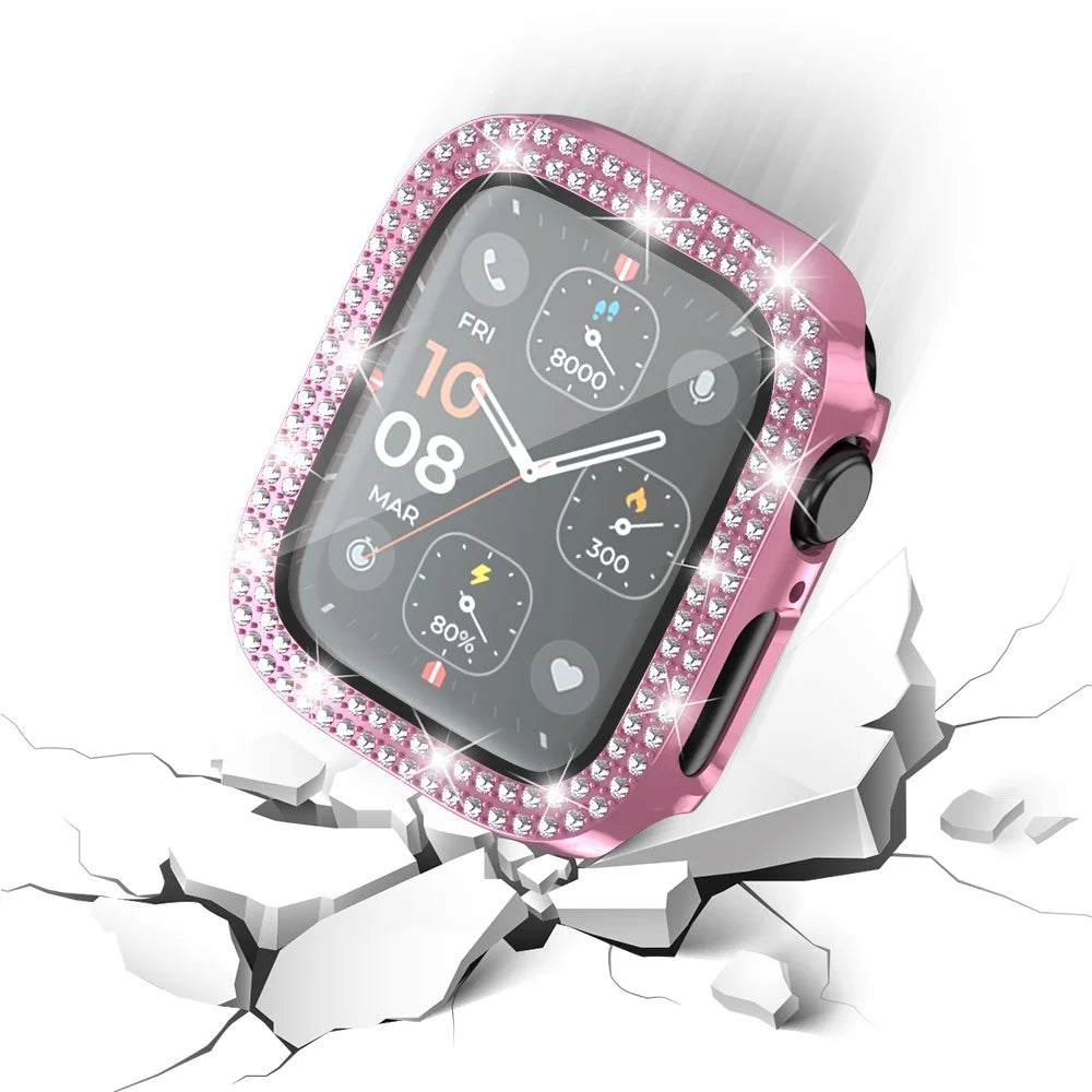 For Apple Watch Series SE3 / SE2 / SE1 /  6 / 5 / 4 40mm Rhinestone Decor Electroplating PC Watch Case with Tempered Glass Film - Pink - 4