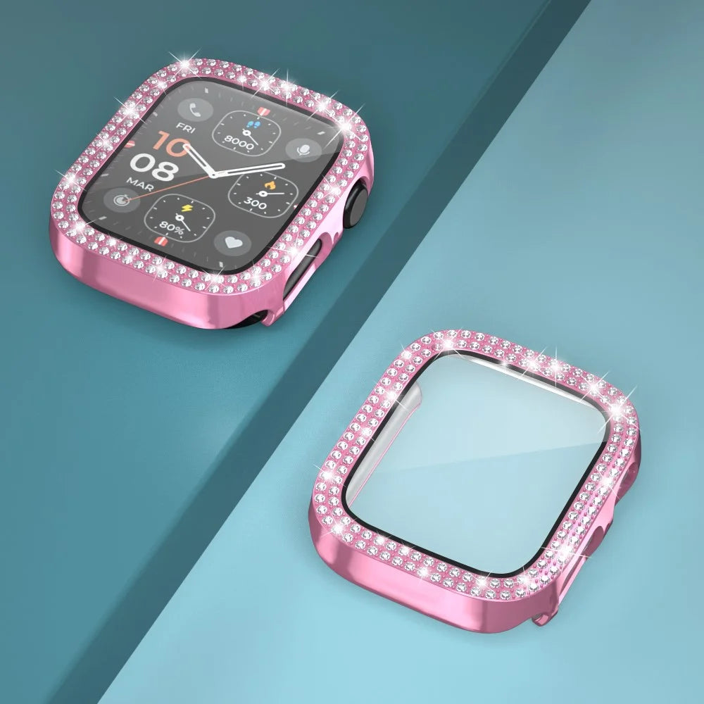 For Apple Watch Series SE3 / SE2 / SE1 /  6 / 5 / 4 40mm Rhinestone Decor Electroplating PC Watch Case with Tempered Glass Film - Pink - 6