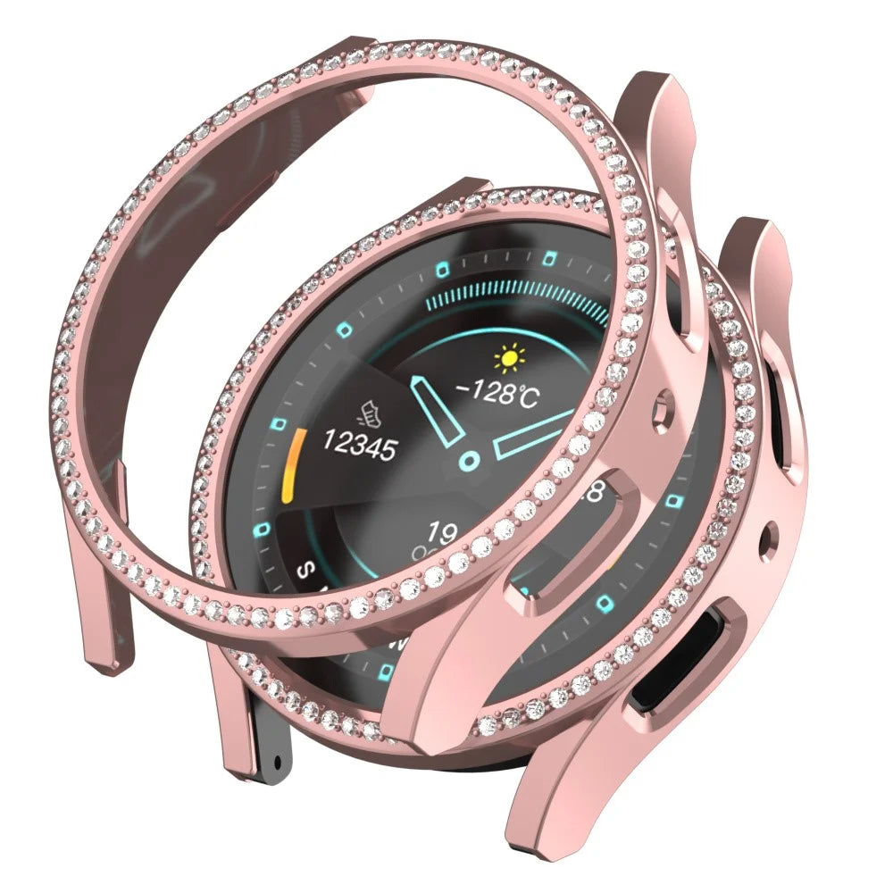 For Samsung Galaxy Watch7 44mm PC Watch Case Rhinestone Decor Hollow-Out Cover - Pink - 1