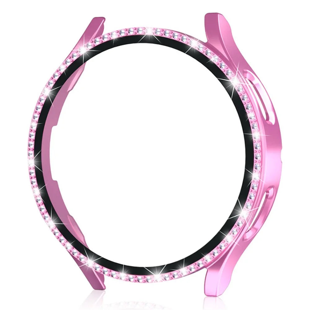 For Samsung Galaxy Watch7 40mm PC Watch Case Rhinestone Decor Cover with Tempered Glass Film - Pink - 2