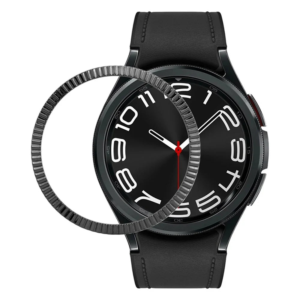 For Samsung Galaxy Watch6 Classic 43mm Bezel Ring Zinc Alloy Wave Pattern Bezel Adhesive Frame Cover - Black - 1