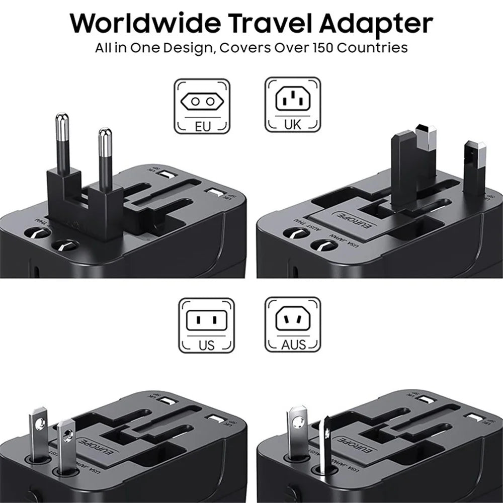 HH202-PD Universal Travel Charge Adapter Wall Plug with PD 20W Type-C + QC 18W USB - Black - 3