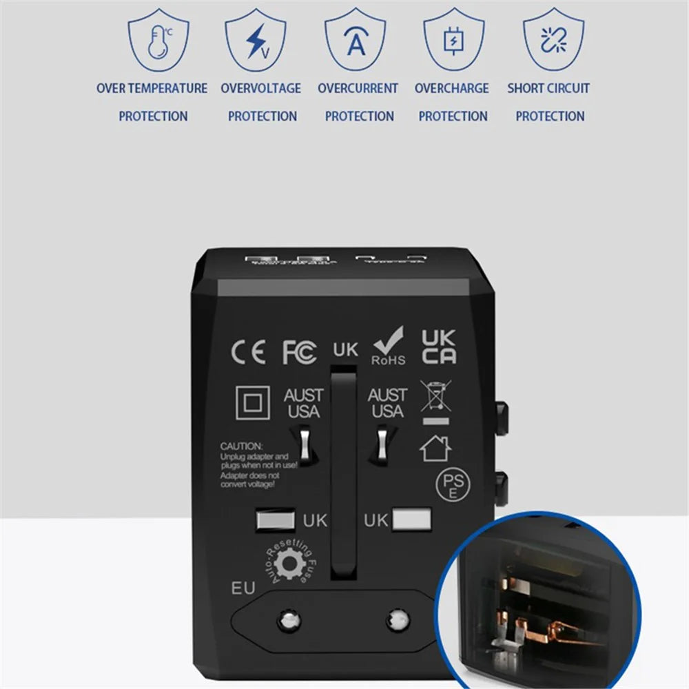 HH904 Worldwide Travel Charge Adapter Wall Plug Converter with 2 USB + 2 Type-C - Black - 3