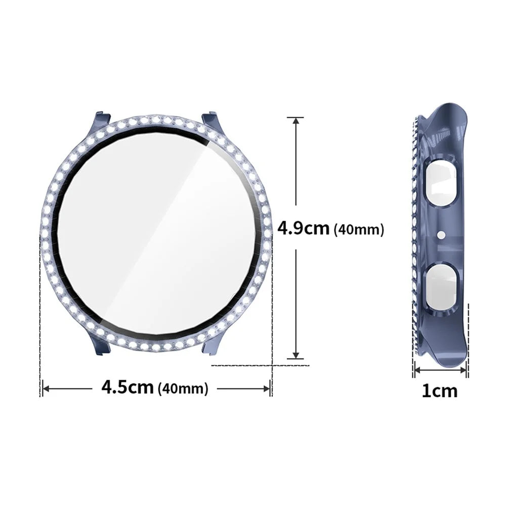 ENKAY HAT PRINCE For Samsung Galaxy Watch7 40mm PC Case Rhinestone Decor Watch Cover with Screen Film - Pink - 6