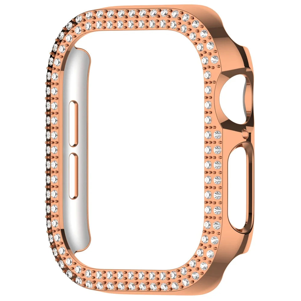 For Apple Watch Series 11 / 10 42mm Double Row Rhinestone Decor Hollow-Out Cover PC Watch Frame Case - Rose Gold - 2