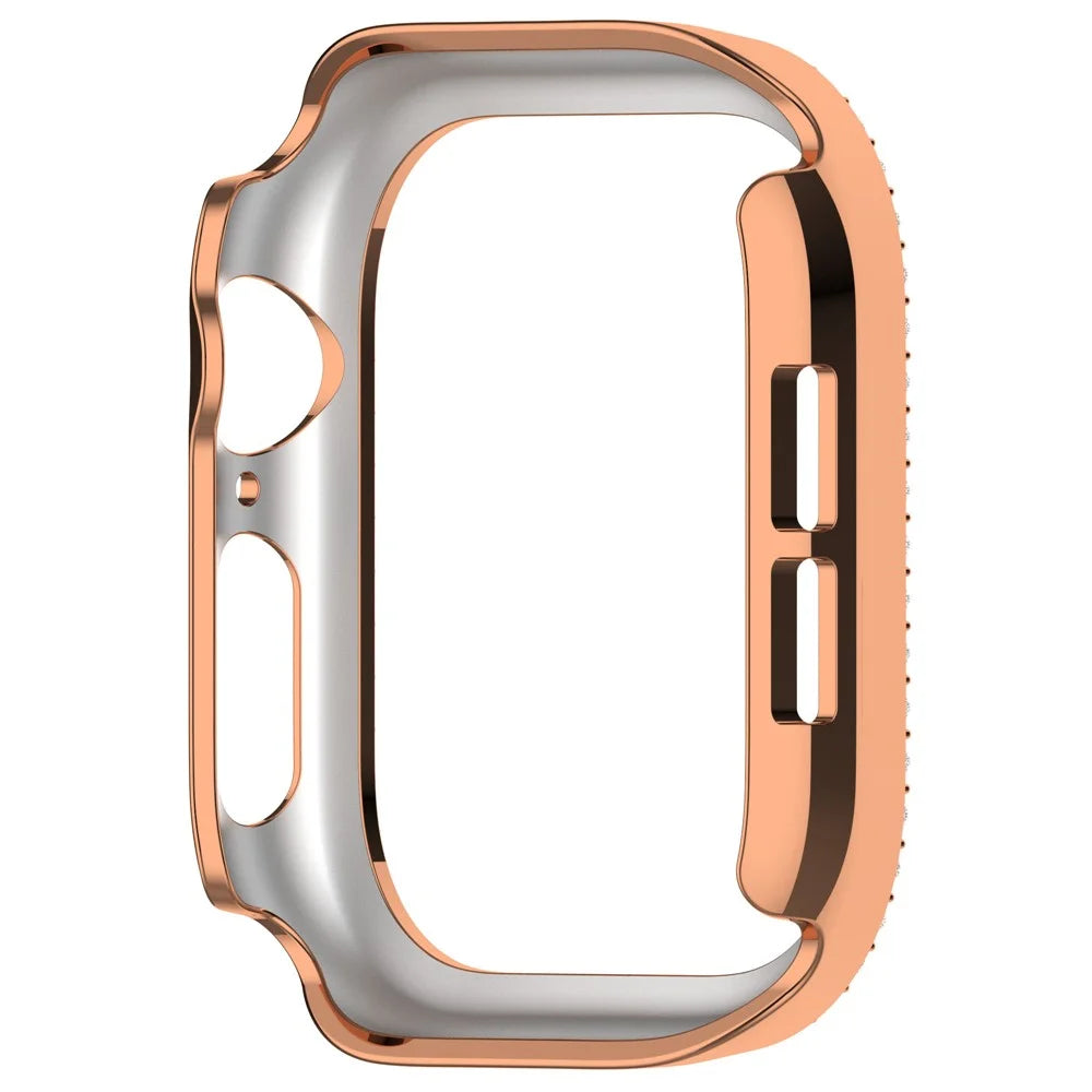 For Apple Watch Series 11 / 10 42mm Double Row Rhinestone Decor Hollow-Out Cover PC Watch Frame Case - Rose Gold - 3