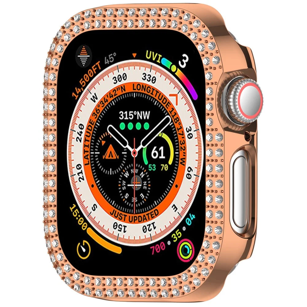 For Apple Watch Series 11 / 10 42mm Double Row Rhinestone Decor Hollow-Out Cover PC Watch Frame Case - Rose Gold - 5