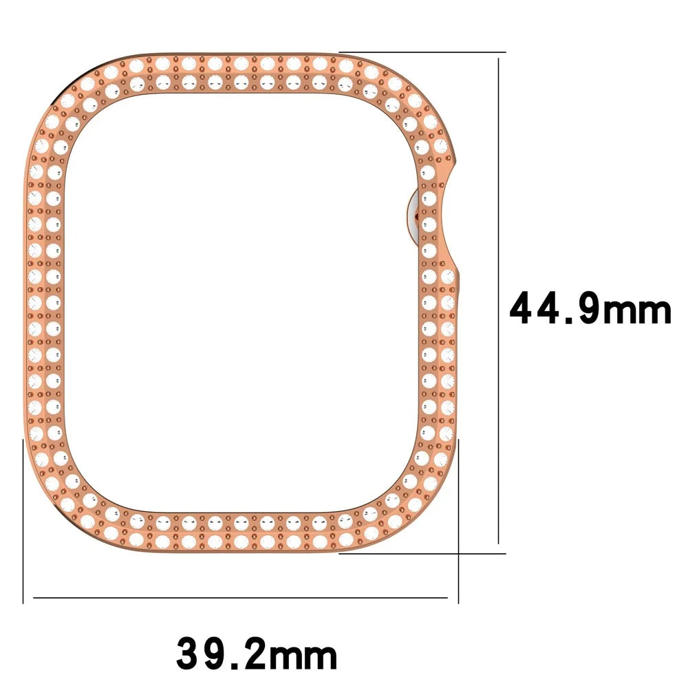 For Apple Watch Series 11 / 10 42mm Double Row Rhinestone Decor Hollow-Out Cover PC Watch Frame Case - Rose Gold - 7
