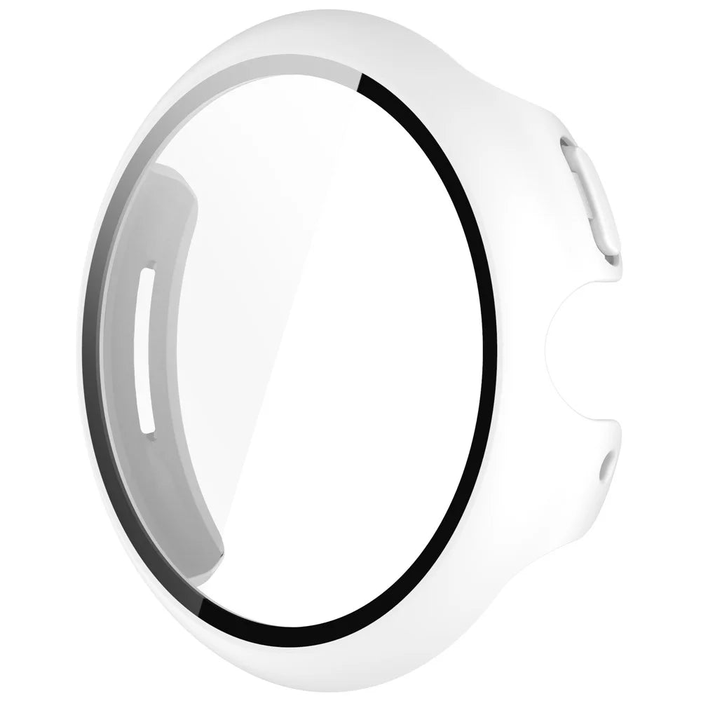 For Google Pixel Watch 3 45mm Watch Cover Hard PC Case with Tempered Glass Screen Film - White - 4