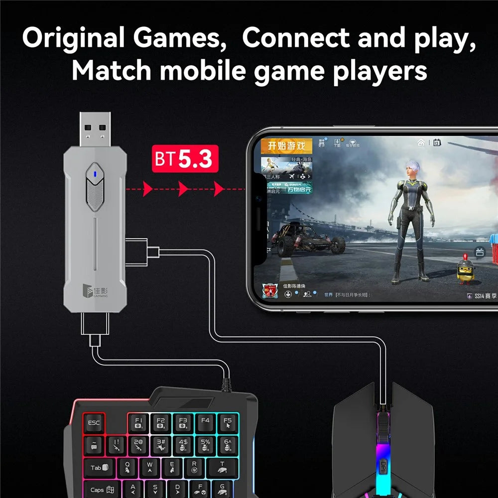 GAMWING X8 Mobile Phone Game Adapter Converter Combo Set with Keyboard, Mouse, Phone Holder - 4
