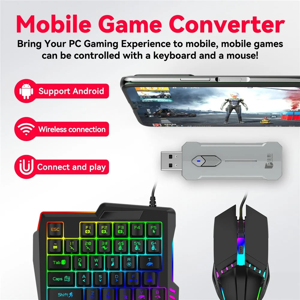 GAMWING X8 Mobile Phone Game Adapter Converter Combo Set with Keyboard, Mouse, Phone Holder - 5