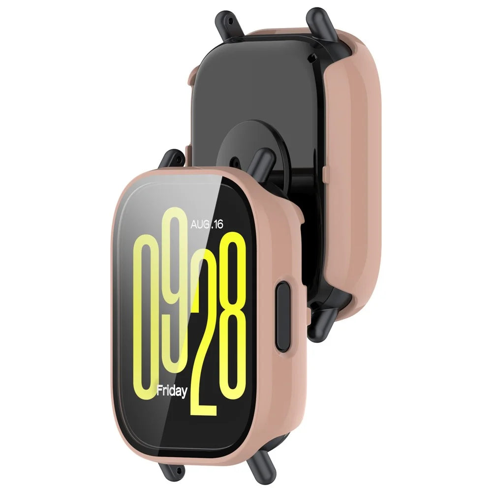 For Xiaomi Redmi Watch 5 Lite Watch Case Protective Hard PC Cover with Tempered Glass Film - Pink - 6