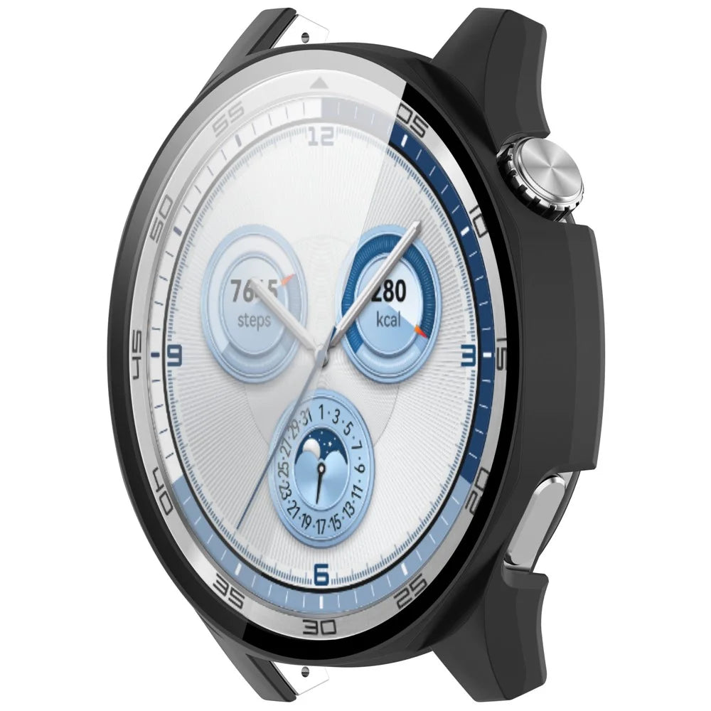 For Huawei Watch GT 5 46mm Matte PC Cover Watch Frame Case with Tempered Glass Screen Film - Black - 5